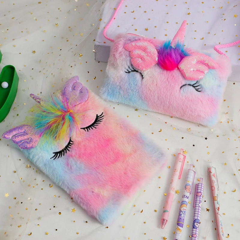 Cute Winking Unicorn Purse for Girl Plush Shoulder Bag for Toddler Fuzzy Mini Bag Kids Birthday Christmas Gift for Little Girl