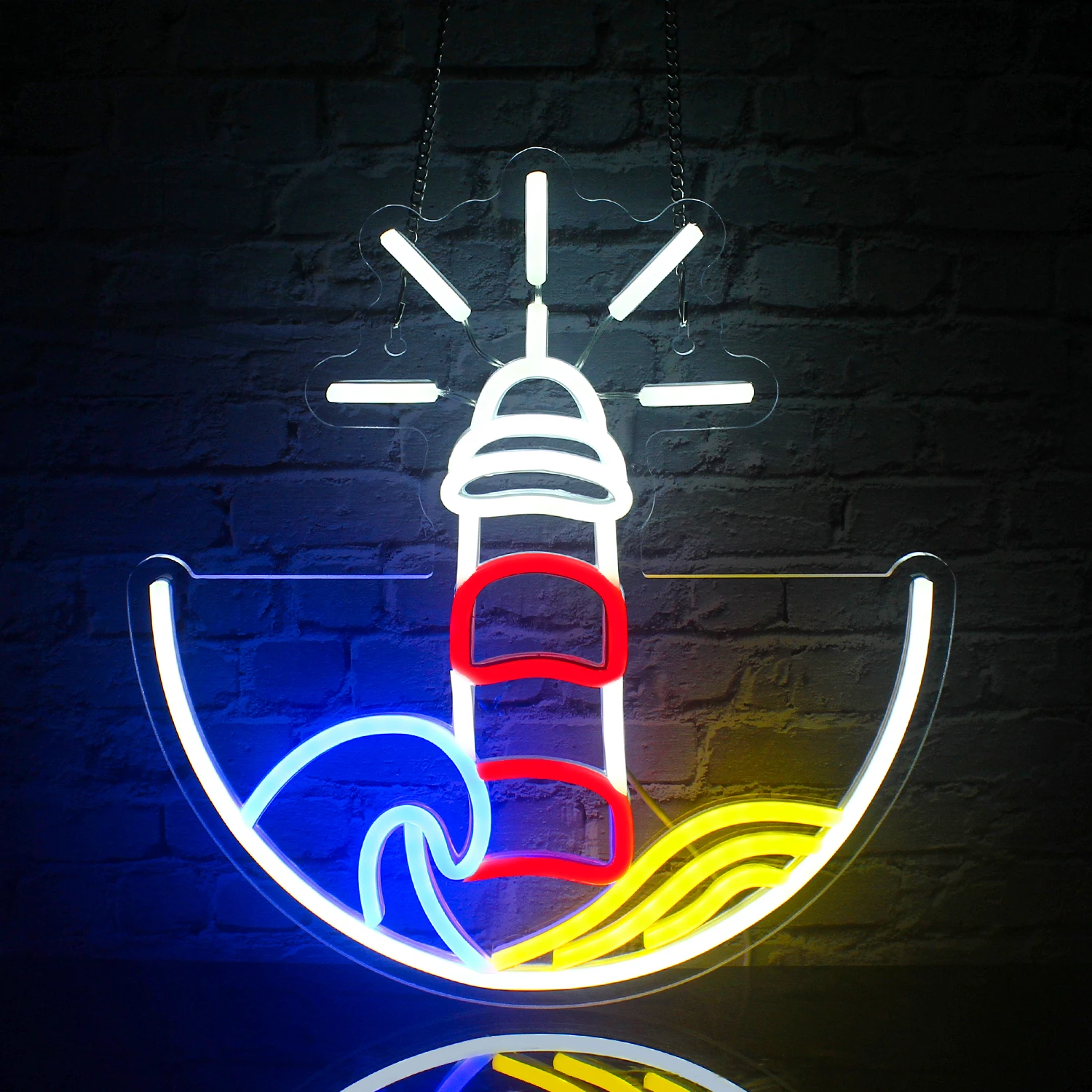 

Lighthouse Neon Sign Wave Seaside Lighthouse Neon Led Light Signs for Wall Bedroom Neon Wall Decor Sign Narrow Entryway Decor