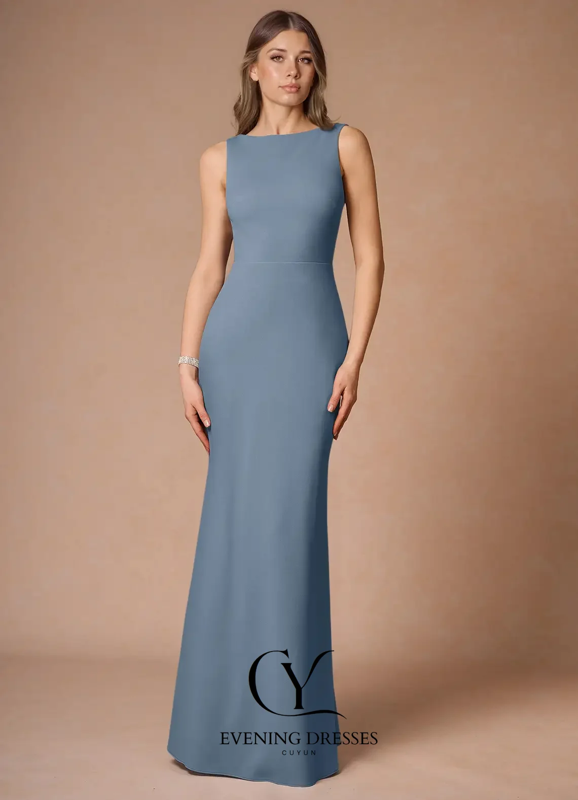 CUYUN Vestidos de noche con volantes y espalda descubierta, vestido largo para mujer, vestido de fiesta sin mangas de sirena personalizado para ocasiones especiales