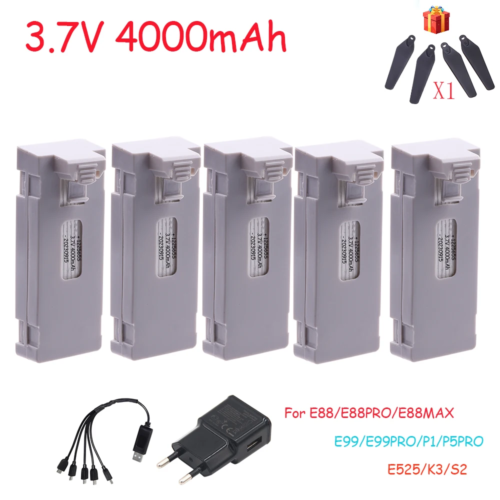 

3.7V 4000mAh Rechargeable Lipo battery For RC Drone E88 E88PRO E99 S2 P1 K3 P10 A13 S98 E525 RC Quadcopter Parts battery+charger