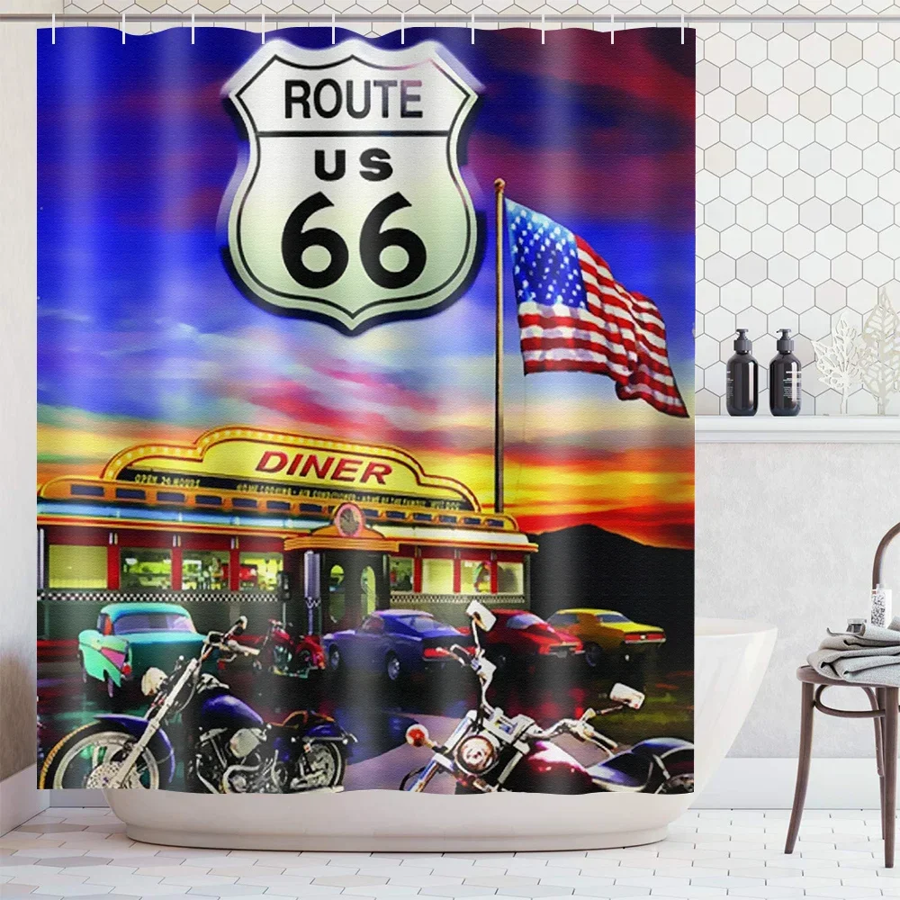 American 66 Route Shower Curtain Bathroom Waterproof Curtains Sexy girl in the bathroom Bath Screens with Hooks