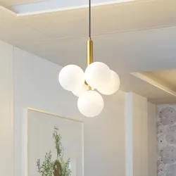 Milky White Glass Round Ball Chandeliers Nordic Magic Bean Bubble Ball Lamps Living Room Bedroom Bedside Dining Table Chandelier