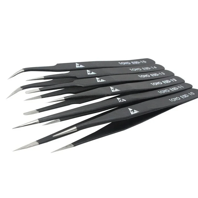 6Pcs/lot Good Quality TOYO ESD Tweezers Anti-static ESD 10-15 Tweezers Set For BGA SMT Soldering Rework 6 Different Sizes