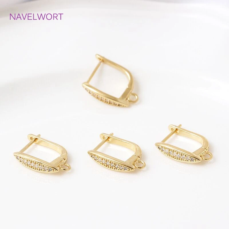 

Accessories For Earrings Making 14K Gold Plated Brass Metal Inlaid Zircon Earrings Clasps Hooks For Handmade Jewelry