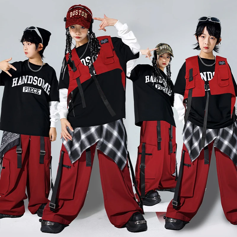 

Children Hip Hop Clothes Jazz Dance Costume Boy Girl Street Dance Outfit Black Top Loose Pants Cool Performance Stage Wear 3180