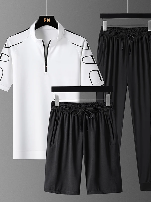 

Summer New Men's Casual Sports Set Running Faion Sportswear Tee-Piece Trendy Top Bot Polyester Fiber ort Sve