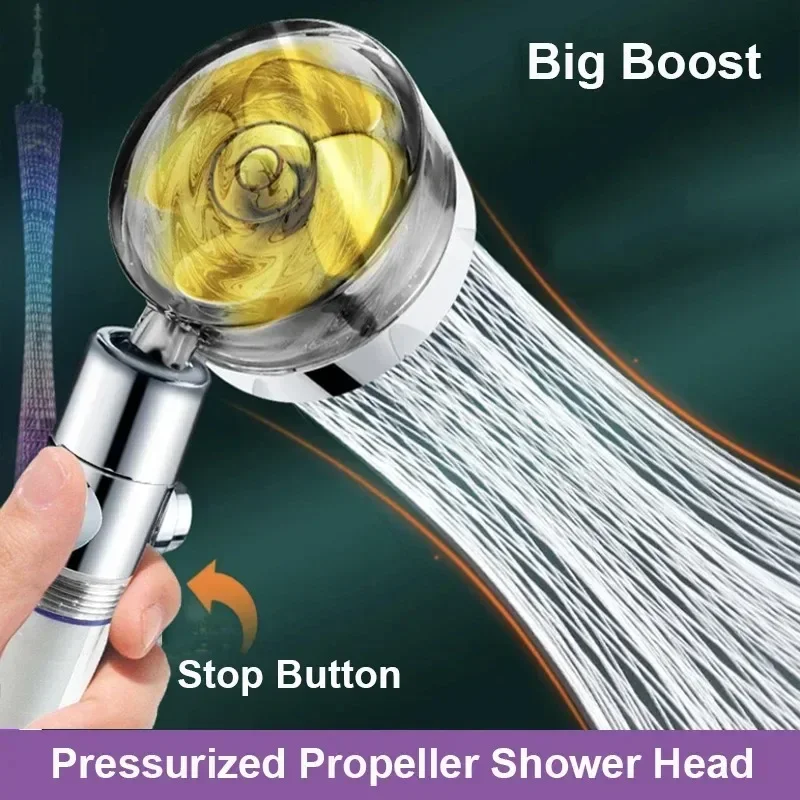 Universal Adaptation Propeller Shower Head High Preassure Rainfall Spray Water Saving Turbo Fan Showerhead Bathroom Accessories