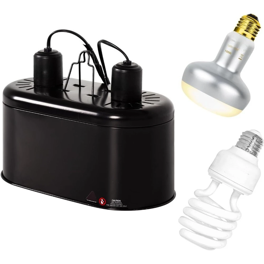 

Reptile Heat Lamp Combo Pack Dual Light Fixture 100W Basking Spot UVA Daylight Heating Bulb 26W UVB Compact Spiral 10.0