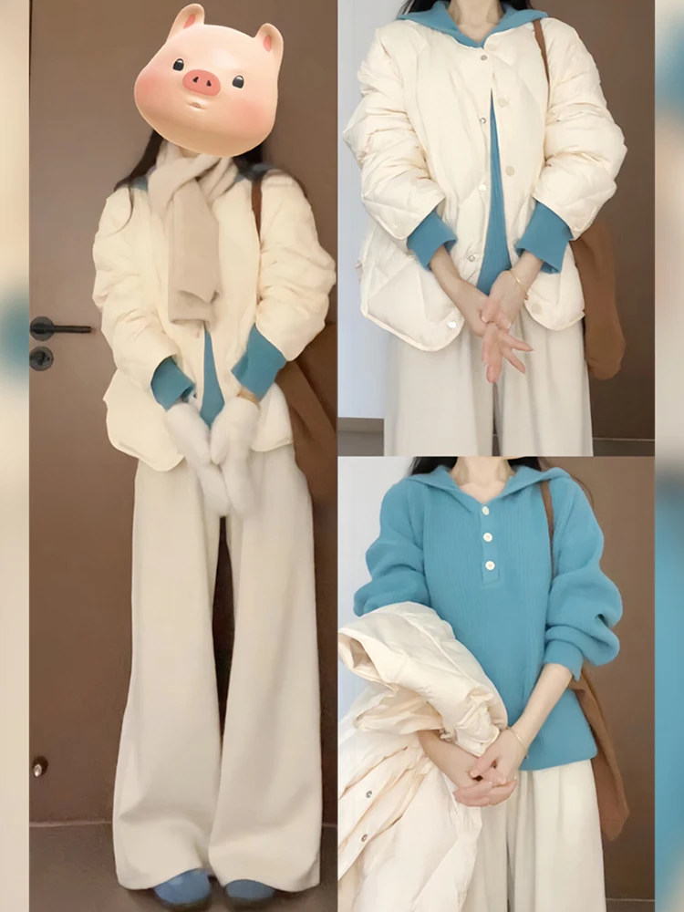 

Синий вязаный свитер с капюшоном, женский Sle, новинка 2024, ранняя осень, корейская система, ленивый элитный топ, сохранение тепла