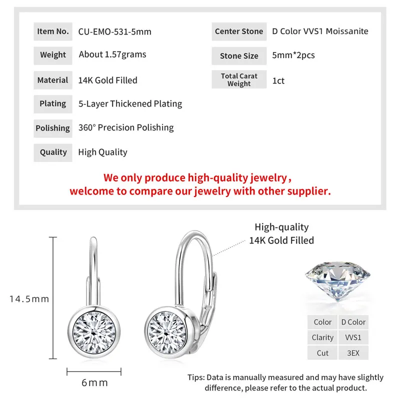 Lnkry 5MM/6.5MM/8MM Moissanit-Creolen 14k Goldgefüllte Funkelnde Labor-Diamant-Hebelverschluss-Ohrringe für Frauen Geschenk – Detail 4