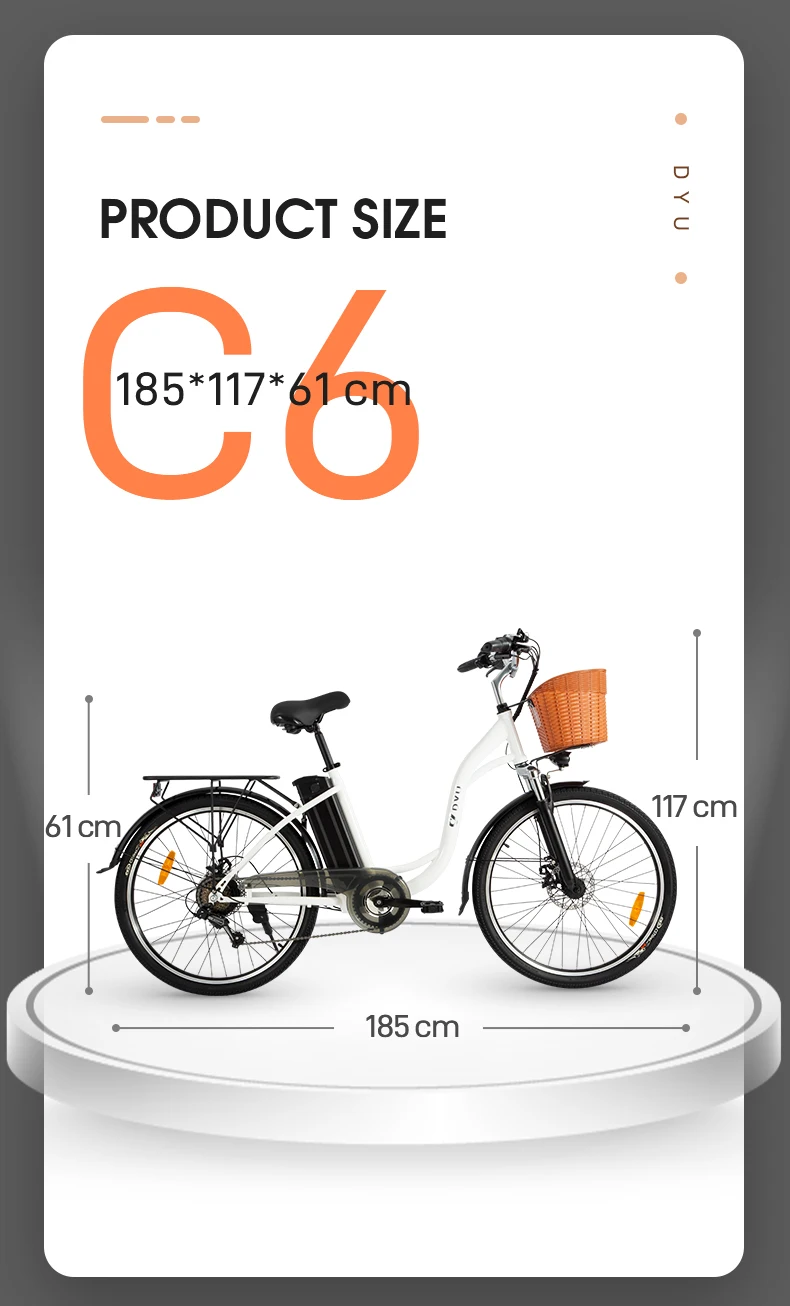 DYU C6 Elektrofahrrad 26 Zoll 250W All-Terrain-Elektrofahrrad 36V 12,5AH Batterie Elektrofahrräder für den Stadtverkehr – Detail 2