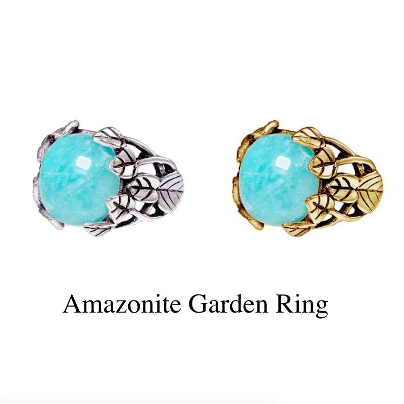 

Natural Amazonite Garden Ring Hand Carved Gemstone Jewelry - Unique Crafts Gift for Women And Men