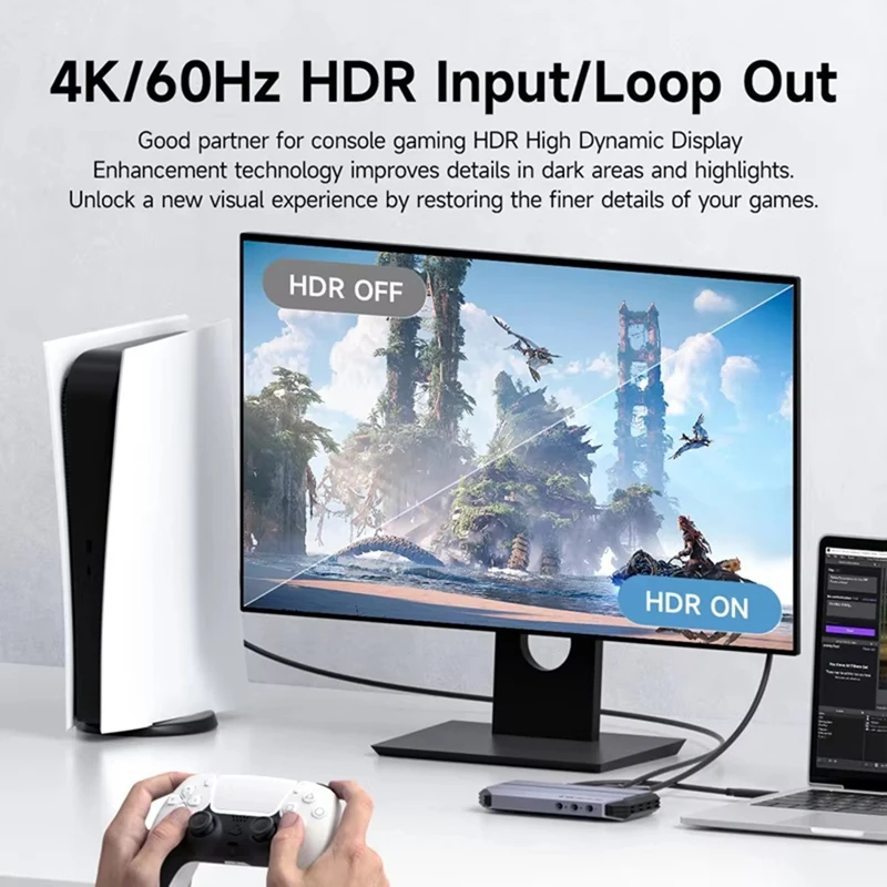 4K 60Hz Video Capture Card Streaming and Gaming 4K 60FPS HDR VRR Passthrough PD 100W for /4 Switch Camera-TCES