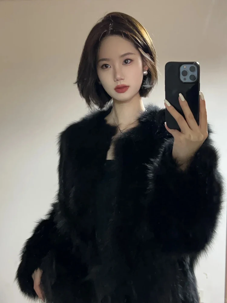 

Ele ort Thiened Fur Coat Women's Plu Simulation Outerwear Korean Sle round Ne Long Sve Winter Coat