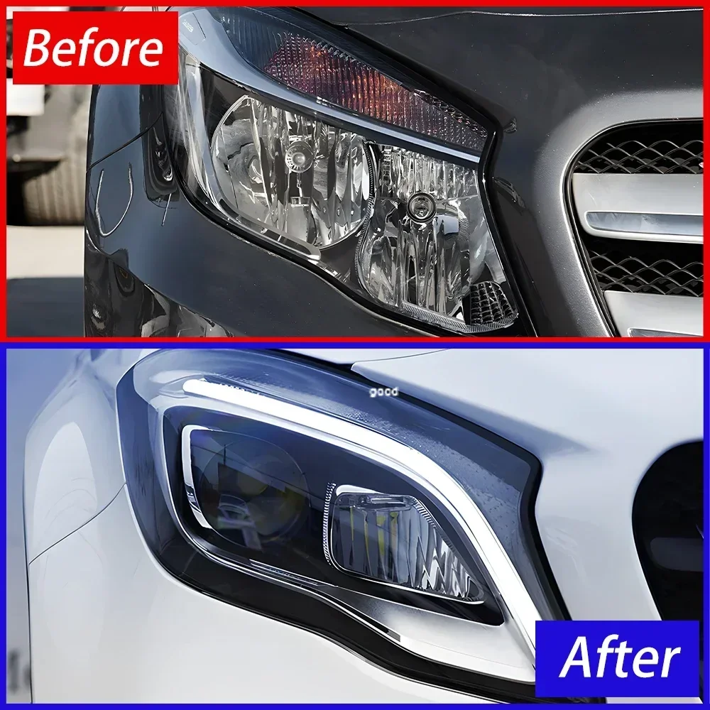 المصابيح الأمامية للسيارات ترقية عالية التكوين الجمعية لبنز Gla W156 X156 2015-2019 LED سيارة إضاءة أمامية العارض عدسة الملحقات