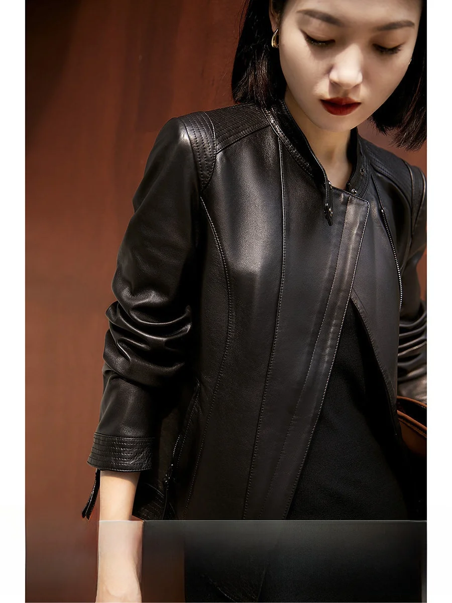 

Классическая женская куртка из полупроклеенной овчины в байкерском стиле, весна 2026, модная ретро-куртка асимметричного кроя, ветрозащитная мотоциклетная куртка