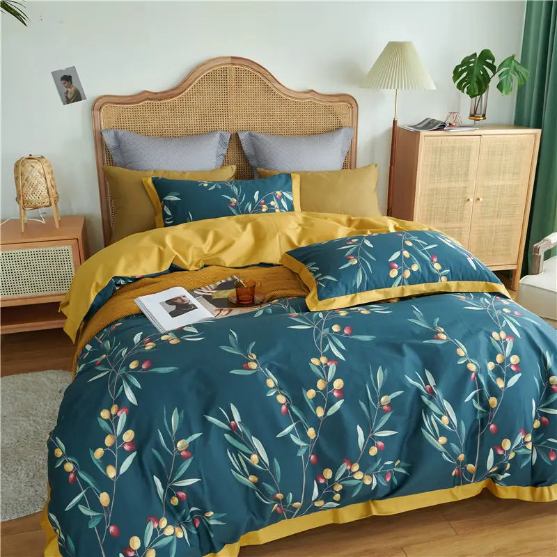 Egyptian Cotton Bedding Set, Silky Flower-Bird Duvet, Bed Sheet, Extra Large, Chinese