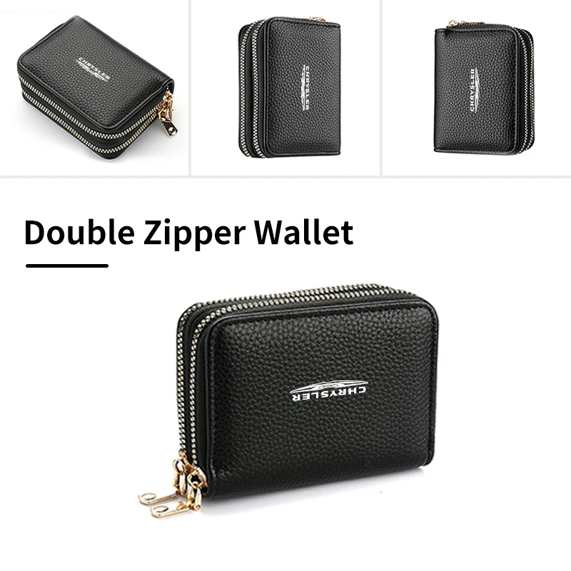 Car Double Zip Key Purse Leather Coin Purse Coin Credit Card Bag For Chrysler 300c Android Town Voyager Cruiser Pacifica Aspen