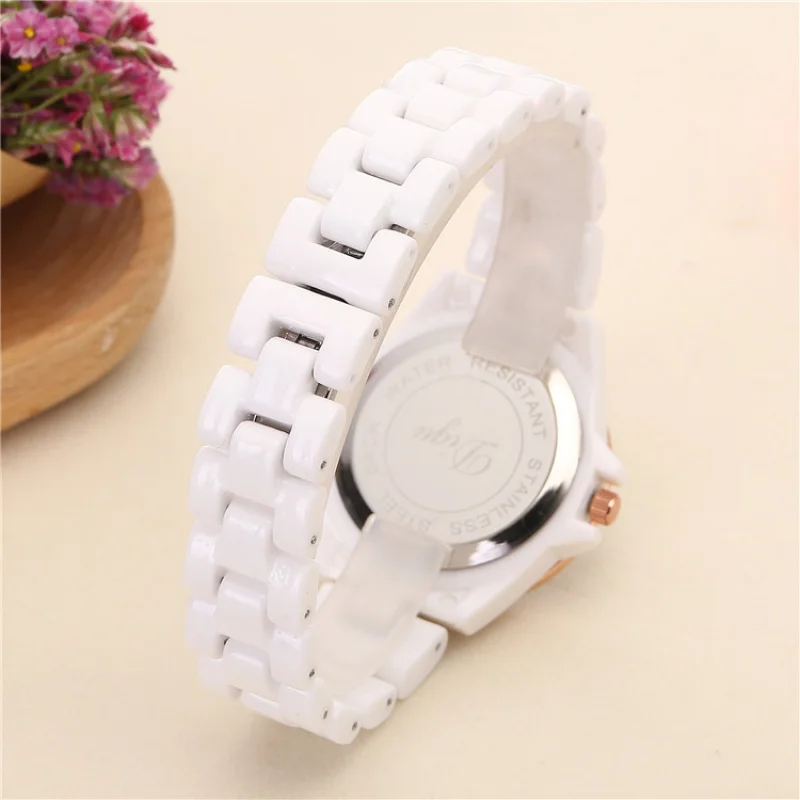 Reloj de cuarzo luminoso para mujer, reloj de cerámica blanca, resistente al agua, estilo coreano clásico, informal, Simple y elegante