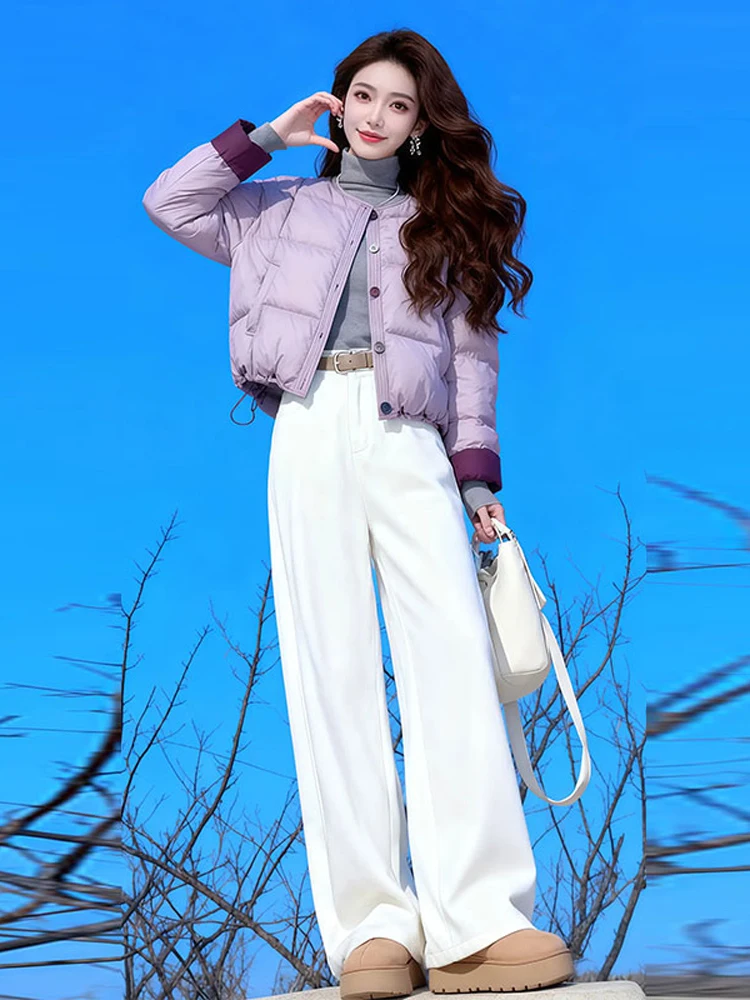 

Теплая фиолетовая утепленная хлопковая куртка с воротником-стойкой, повседневная верхняя одежда для женщин, новая зимняя модель, удобная, в корейском стиле