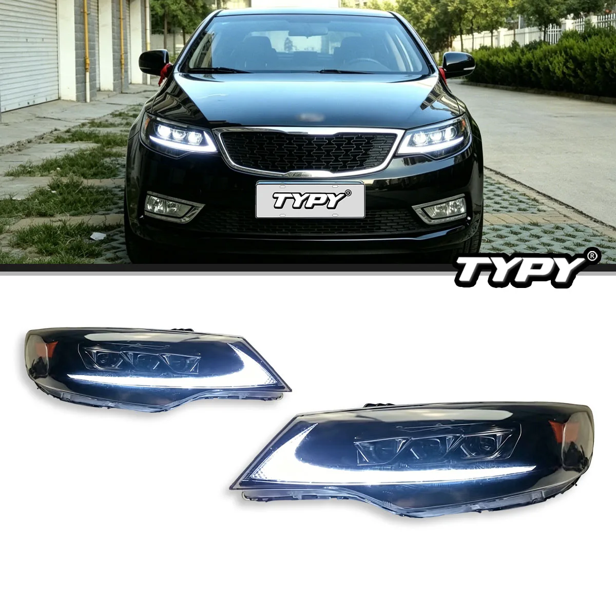 

TYPY 2014-2016 Kia Forte LED Projector Headlights Sequential Turn Signal DRL Upgraded Front Lamps Assembly Plug & Play