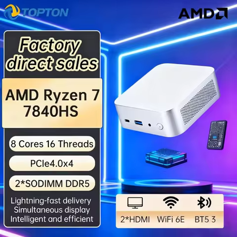 Topton D19 Nuc Gaming Mini PC AMD Ryzen 7 7840HS 8 Core 16 Thread USB4 2xNVMe 2xDDR5 Compact Office Computer Windows 11 WiFi6E