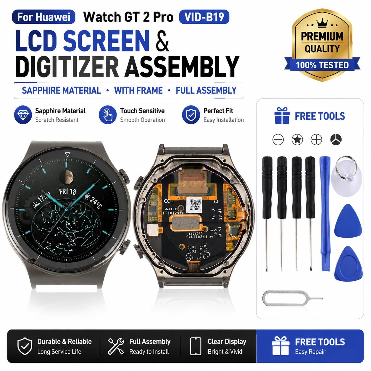 Für Huawei Watch GT 2 Pro LCD-Display Bildschirm Digitizer Komplette Baugruppe mit Rahmen Saphir-Material Touchscreen-Ersatz – Detail 3