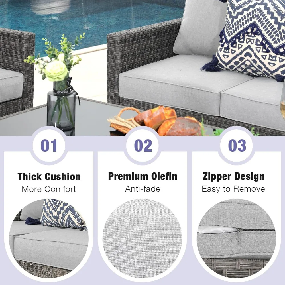 Patio Furniture Set 6-pcs Outdoor Furniture Conversation Sets with Lift DiningPatio Furniture Outdoor Couch Grey Rattan Light