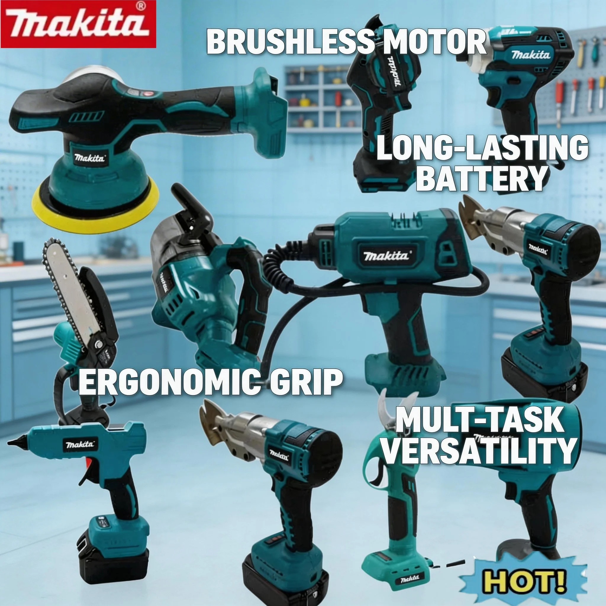 

Набор электроинструментов Makita 18В: бесщеточная ударная дрель-шуруповерт, угловая шлифмашина, электрическая циркулярная пила