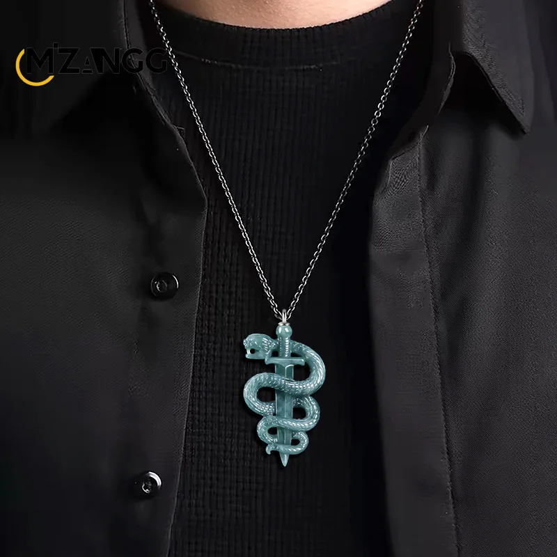 Original Natural A Goods Jade Snake Year Pendant Black Mamba Ice Memorial Jade Necklace Hip Hop Fashion Gift for Men and Women