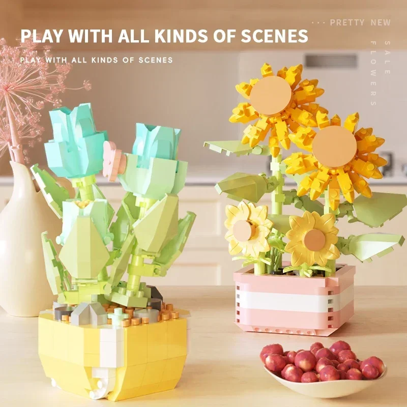 

Flowers Plants Bonsai Building Blocks Succulent Potted Assembly Bricks Model Desktop Decoration Diy Toy For Kids Holiday Gifts