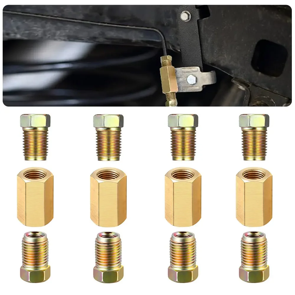 12Pcs Universal Car Straight Brass Brake Line Inverted Compression Fitting Unions Car Wear Interior Accessories for 3/16\