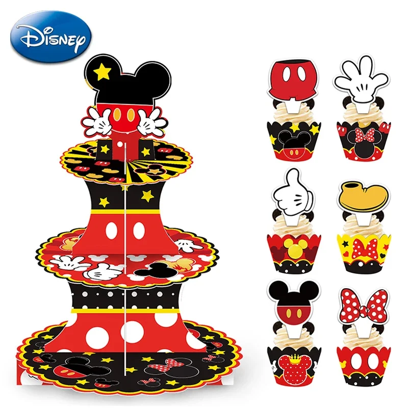 

Disney Mickey Mouse Paper Cake Dessert Stand Cupcake Wrappers DIY 3 Layer Birthday Party Supplies Christmas Home Decoration Tool