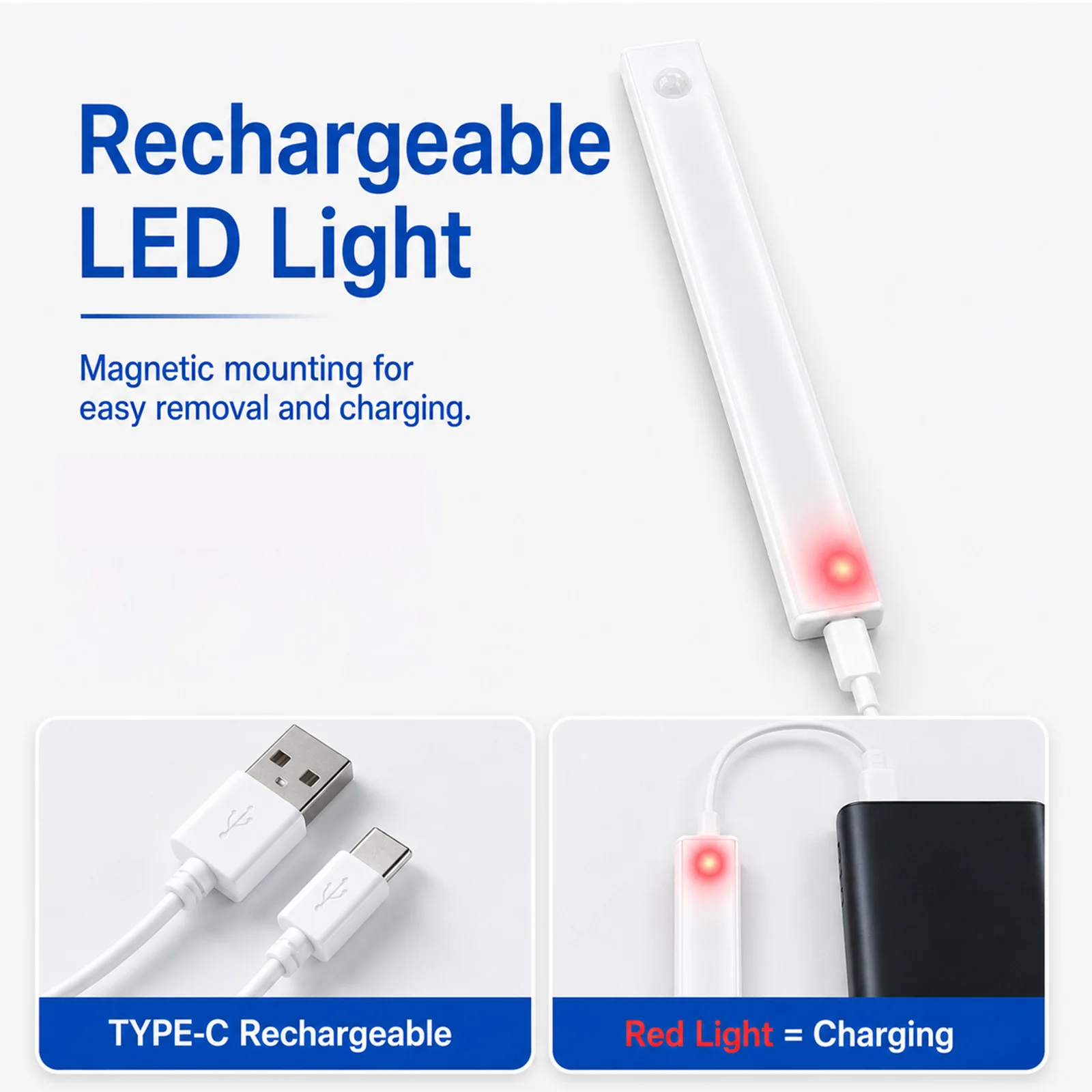 Bild 8: PZSUNLY 6er-Pack Magnetische LED-Nachtlichter mit Bewegungssensor, Dimmbar, Typ-C Wiederaufladbar, 10/20/30cm, für Treppen, Küche, Kleiderschrank, Schlafzimmer