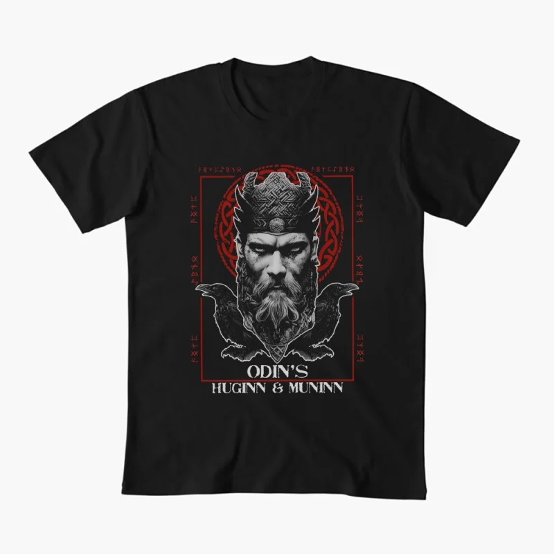 

Viking God Odin Ravens Huggin & Muninn Celtic Gift T-Shirt Vikings Runes Norse Myths Graphic clothes All size tops S-6XL