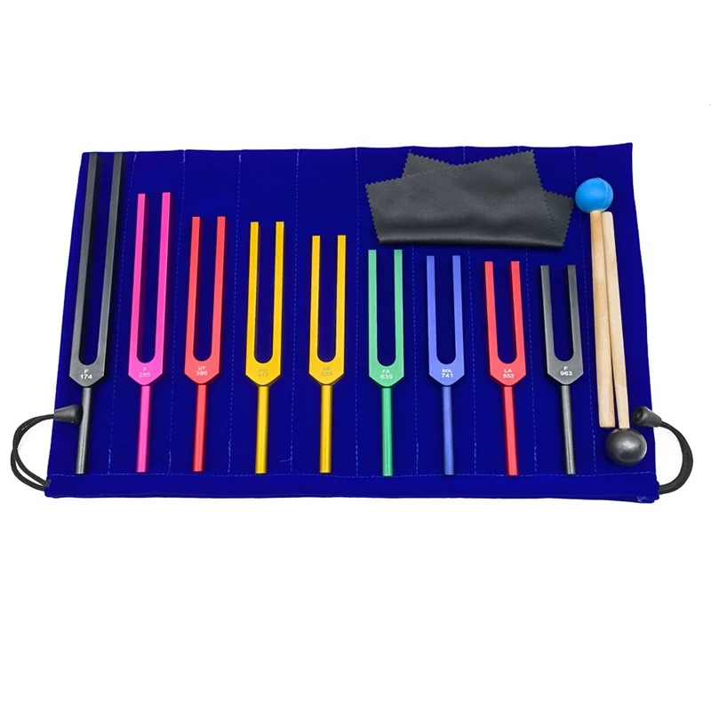 9 PCS Colorful Solfeggio Aluminum Alloy Tuning Forks Therapy Tuning Forks Speech Therapy