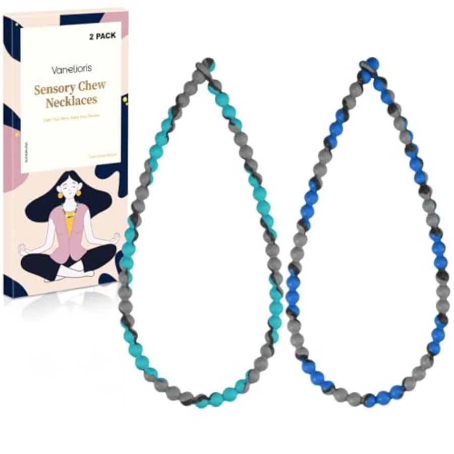 

Chew Necklaces for Sensory and Adults, Chewy Necklace Sensory Toys for Nail Biting, Silicone Necklace for Autism, ADHD, SPD, Fi