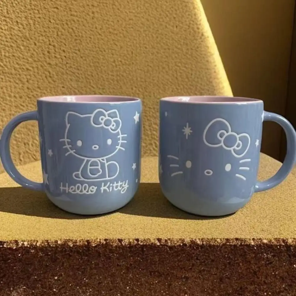 450ml Sanrio Hello kitty Blue ceramic Mug high-capacity Cute household coffee cup Lovers a birthday present Valentine Day Gift