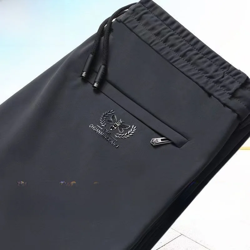 

Ice Silk Men's Casual Pants Summer Thin Straight Leg Loose Waist Busin Wear Comfortable Breathable Lightweight Trousers