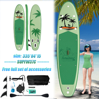 FunWater 11' Inflatable Tropical Beach Paddle Board Light Dark Green 335cm Non-Slip Deck Complete Accessories for Adults