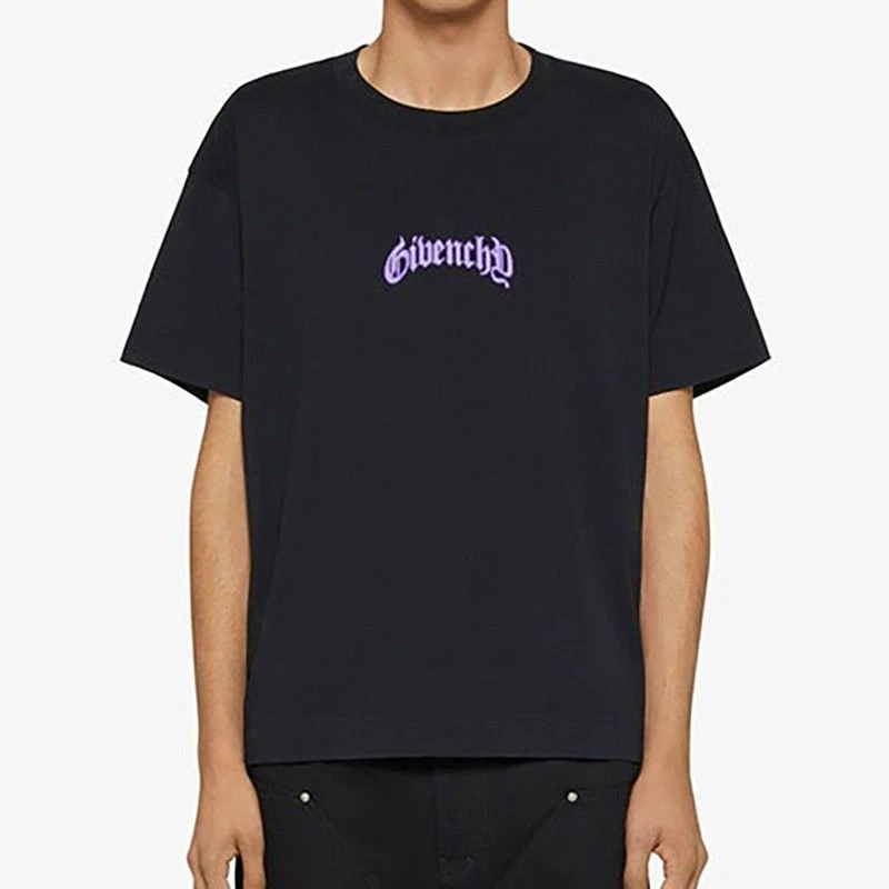 

Summer 2025 new casual and fashionable men's trendy brand black cotton logo Lightning print short-sleeved T-shirt