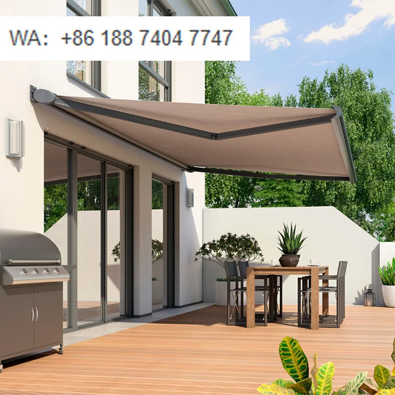 Luxury Full Cassette Retractable Awning with Remote Control Extra Thick Aluminum Alloy LED Motorized for Patio & Garden
