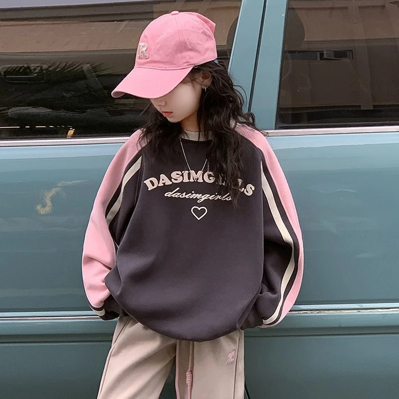 2026 Girls Letter Print Sweatshirt Spring Autumn Thin Pullover Tops Kids Fashion Long Sleeve Casual T Shirts Base Layer