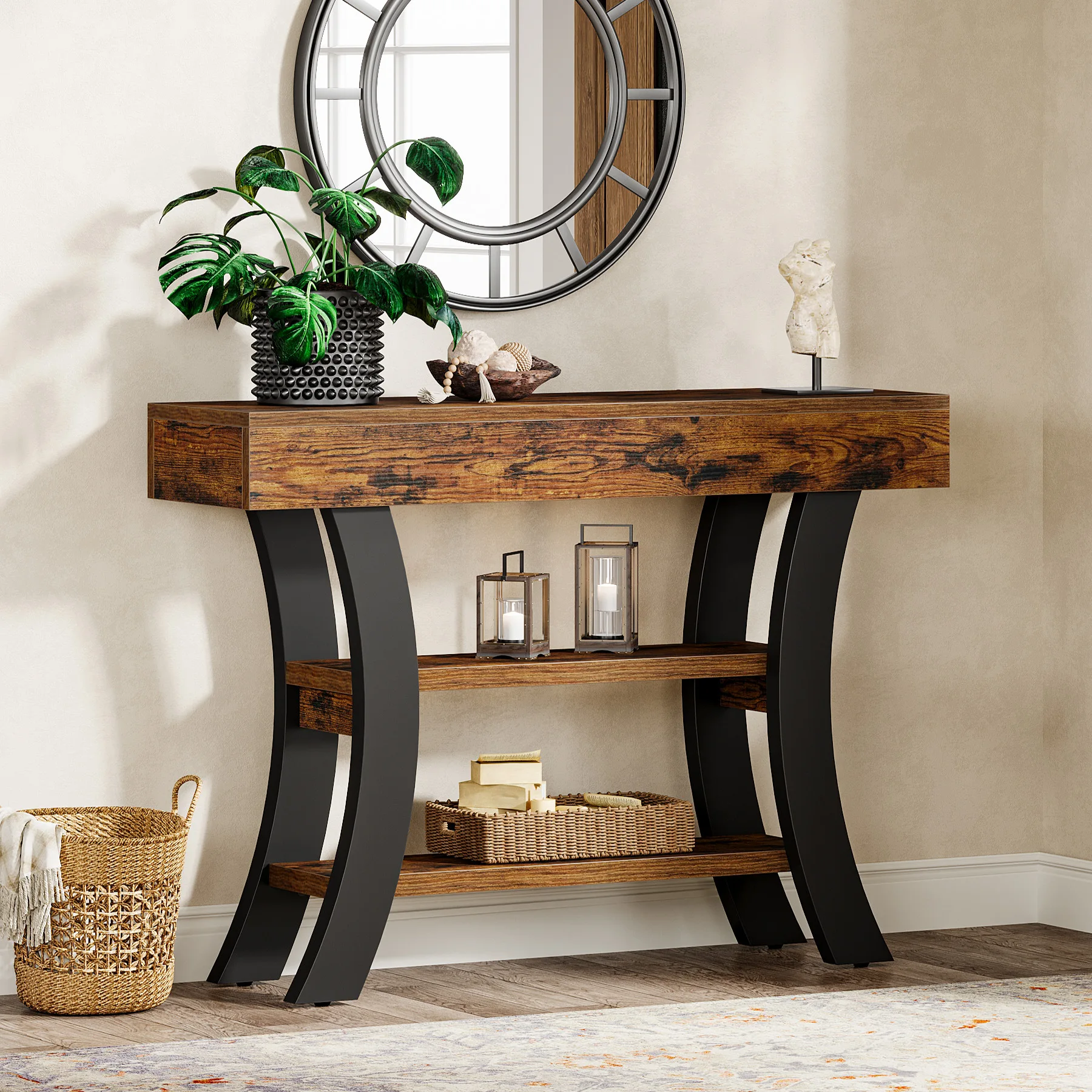Entrance table, high-end entrance table, medieval wabi-sabi wind case, end view light luxury entrance