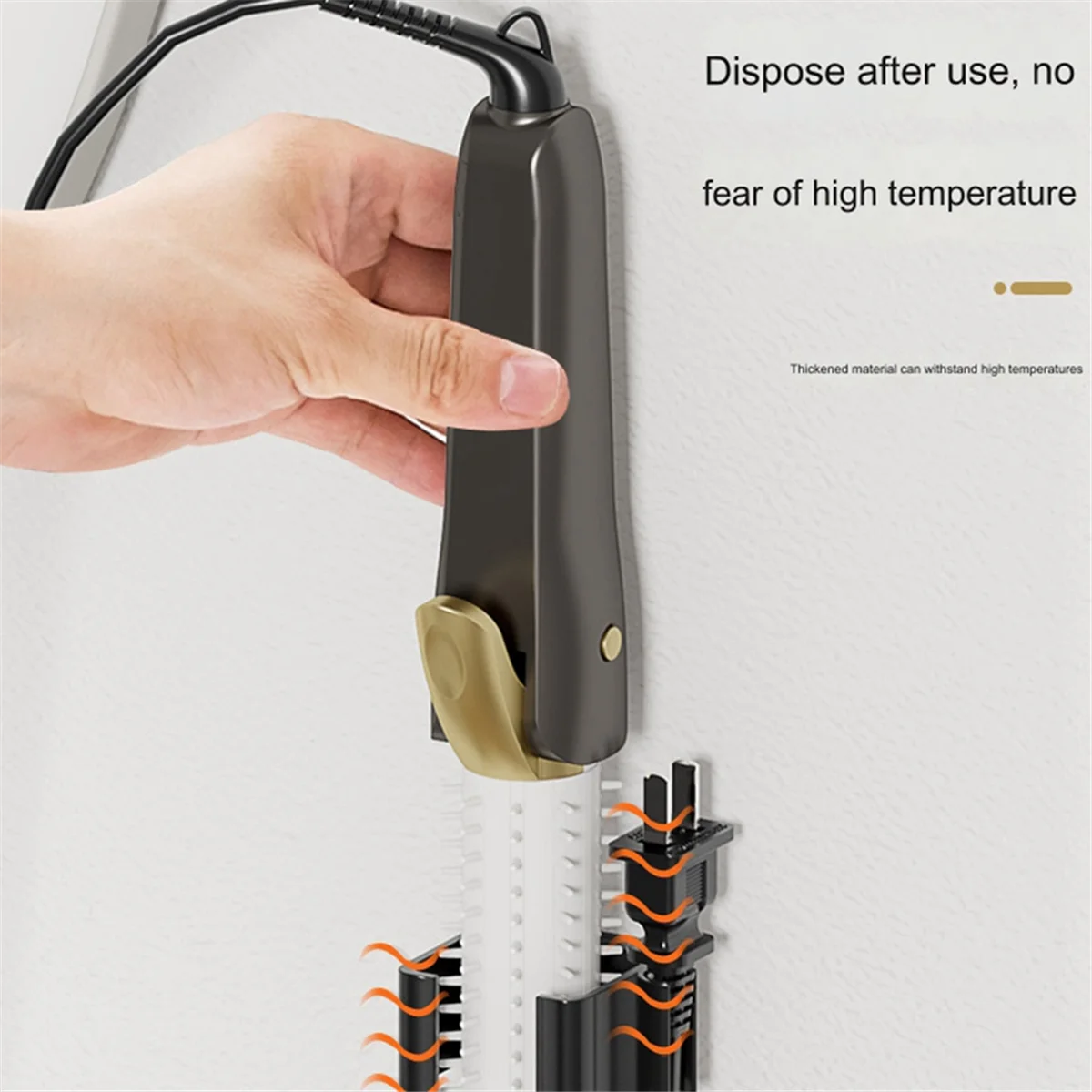 مكواة تجعيد الشعر المصنوعة من الألومنيوم على الحائط وحامل تخزين منظم مناسب لعصي الشعر المجعد المختلفة باللون الأسود HY