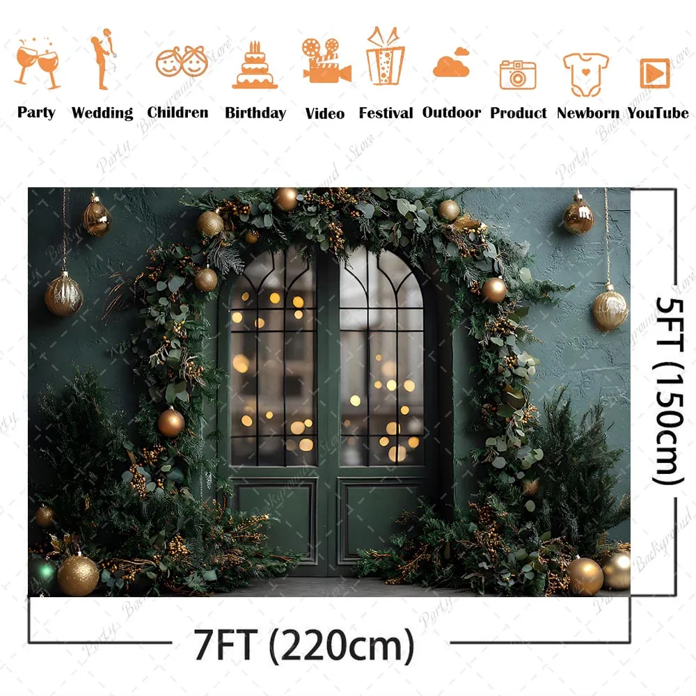 Зеленый рождественский фон для фотографии окон, рождественский праздник, тематическое украшение для вечеринки, баннер, детский портретный реквизит для фотосессии