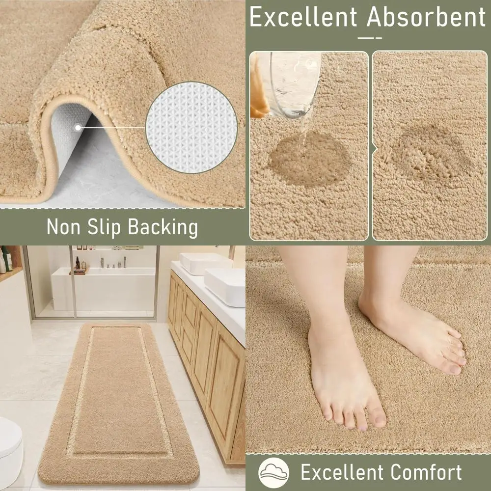 

24x48 Large Shaggy Bath Rug, Non-Slip, Washable, Plush & Absorbent for Shower, Beige