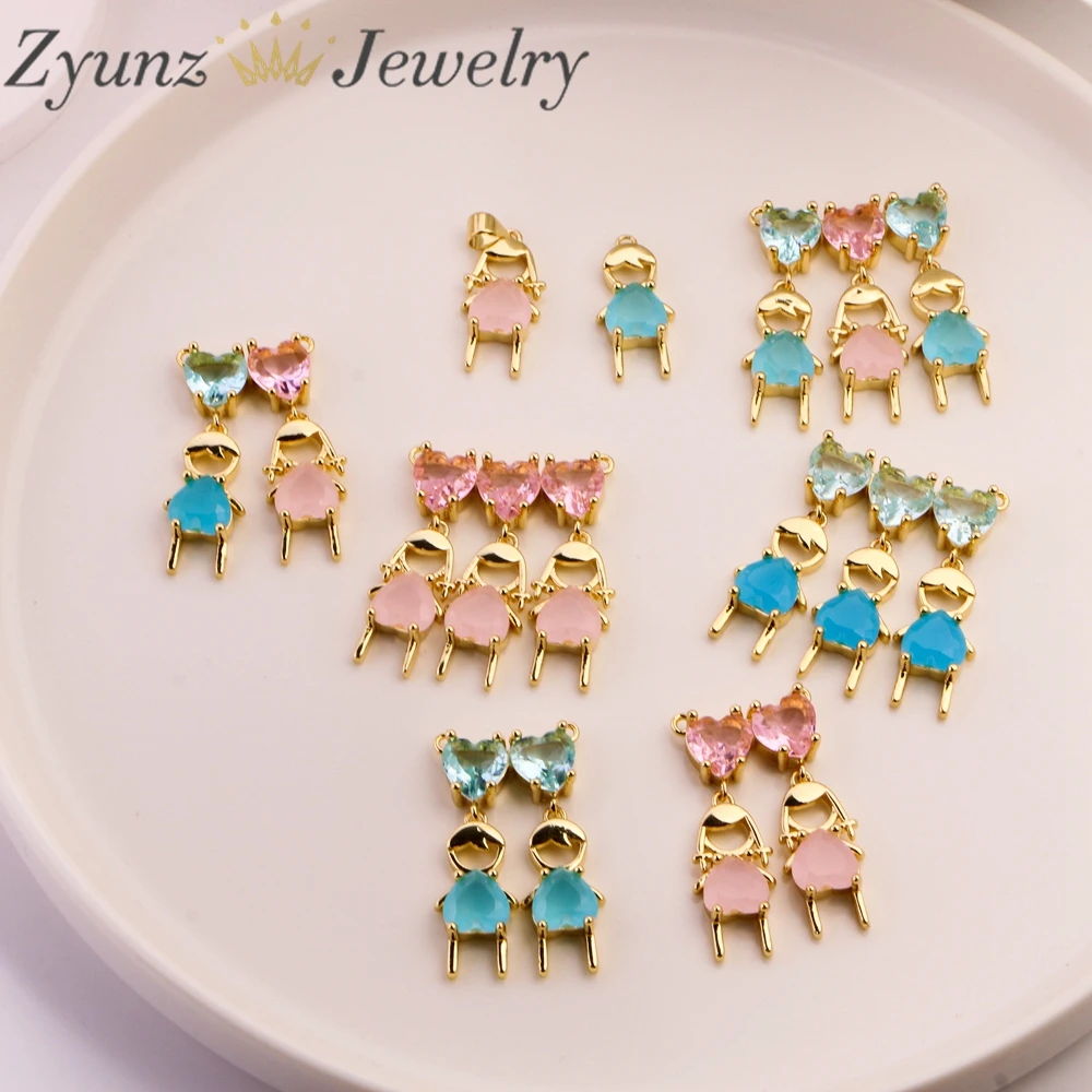 10PCS, Zircon charms pendant Cute boys and girls copper gold plated lovely couples pendant DIY bracelet necklace accessories