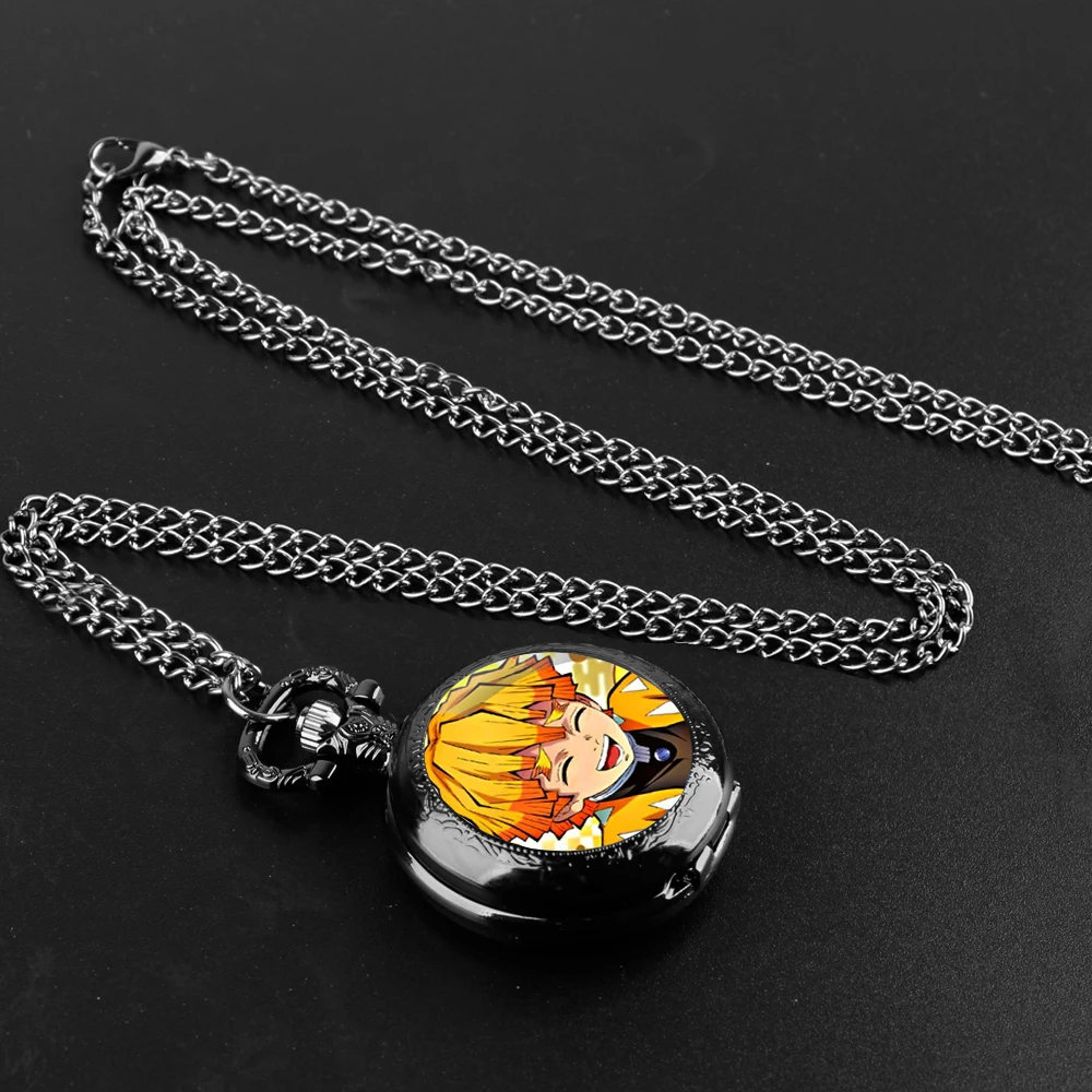 Exquisite Anime Agatsuma Zenitsu Glass Dome Quartz Pocket Watch Arabic numeral Necklace Pendant Gifts For Women Man with Chain