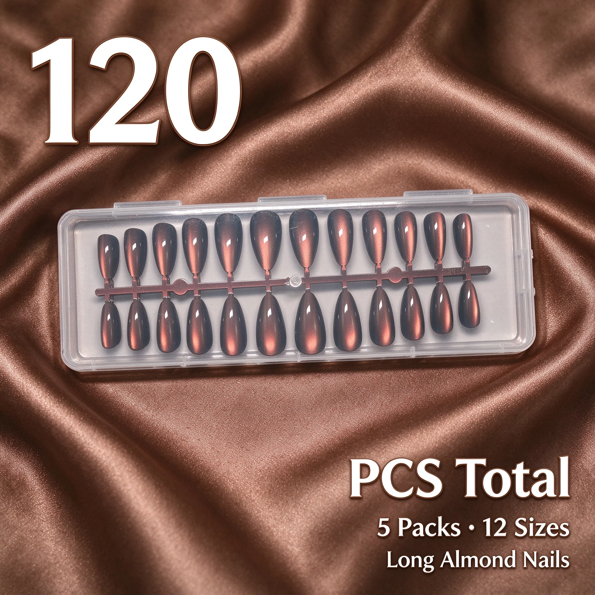 120Pcs Short Almond Y2K Brown Cat Eye Shine Press On Nails. Upgrade Your Manicure with Glossy Detachable False Nails. Ideal Gift